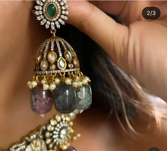 Zevar Royal Elephant Polki Choker Necklace Set with Multicolor Agate Drops | Bridal Statement Jewellery