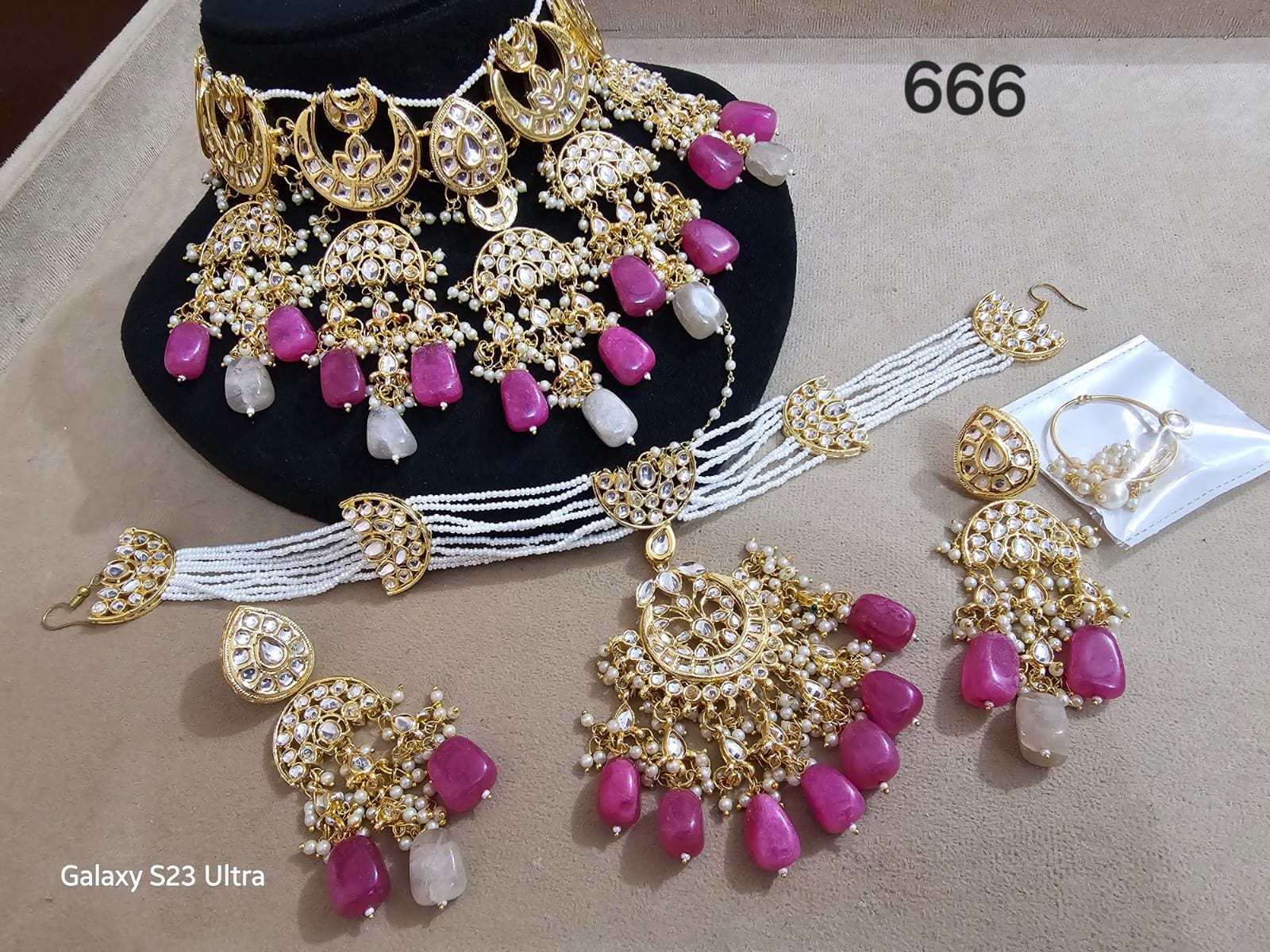 Zevar Semi Bridal Jewellery Semi Bridal Kundan Set with Pink Stone Detailing