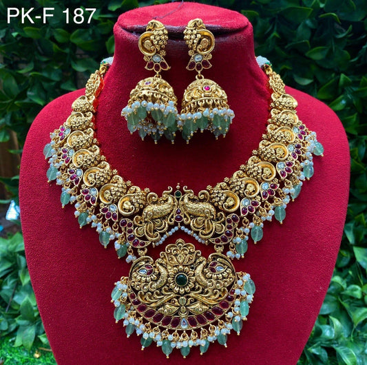 Zevar Temple Jewellery Necklace Premium Stone Studded Temple Necklace | Traditional Indian Jewellery