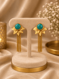 Zevar Turquoise Floral Gold-Tone Long Drop Earrings