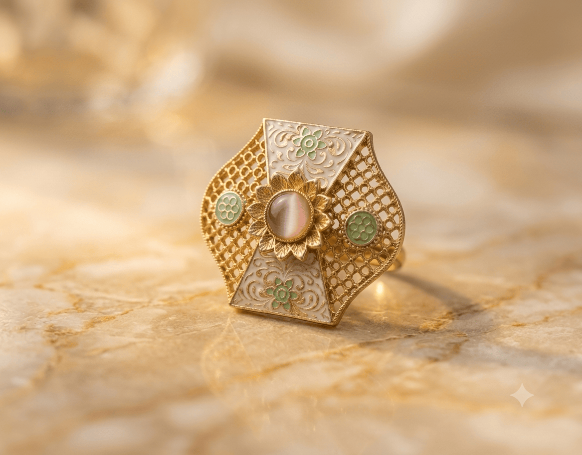 Zevar Vintage Filigree Enamel Cocktail Ring