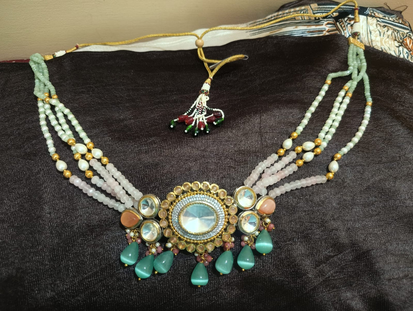 Zevar Zevar Pastel Multi-Strand Kundan Beaded Choker
