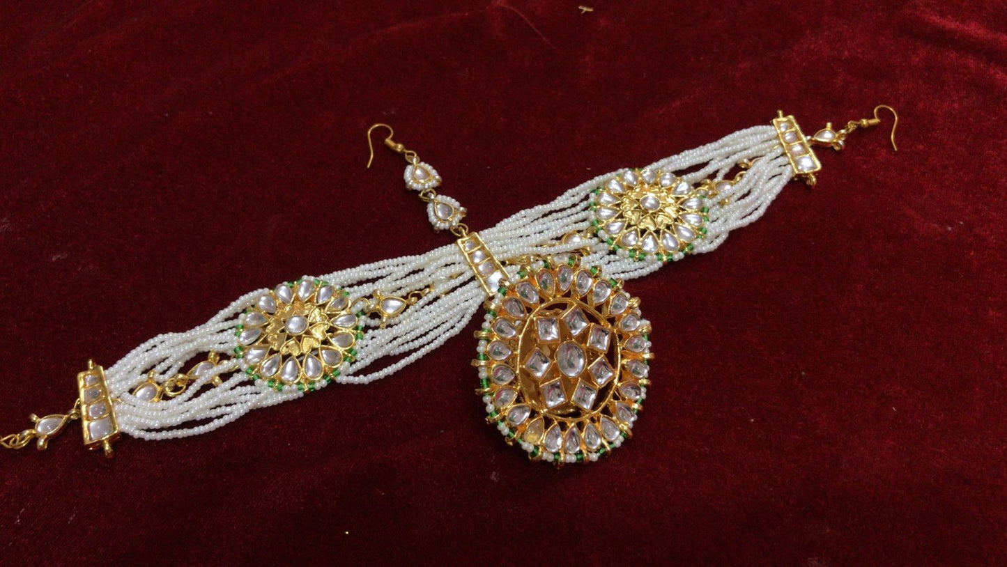 Zevar ZEVAR | Traditional Kundan Pearl Beaded Handcrafted Matha Patti