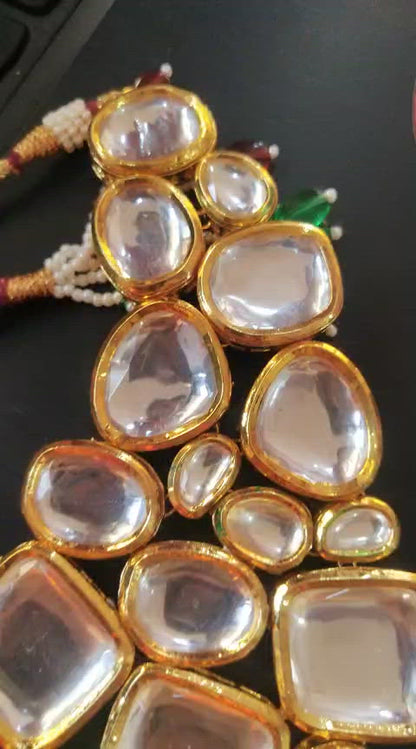 Heavy Kundan Meenakari Choker Necklace Set – Gold Plated – Zevar