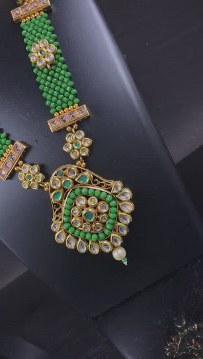 ZEVAR I Kundan Studded & Pearl Beaded Long Necklace Set
