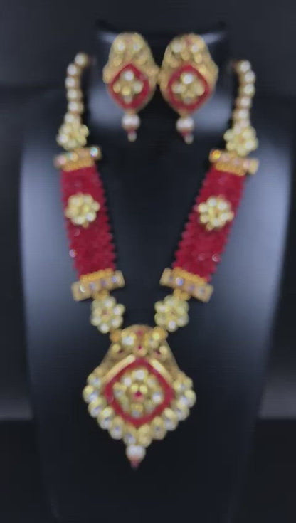 ZEVAR I Kundan Studded & Pearl Beaded Long Necklace Set