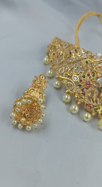 Gold Plated Choker Necklace Set with Earrings – Zevar