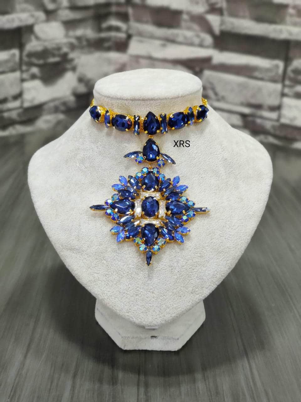 Nakhreli Necklace indigo Western Heavy Stone Choker Necklace By Zevar