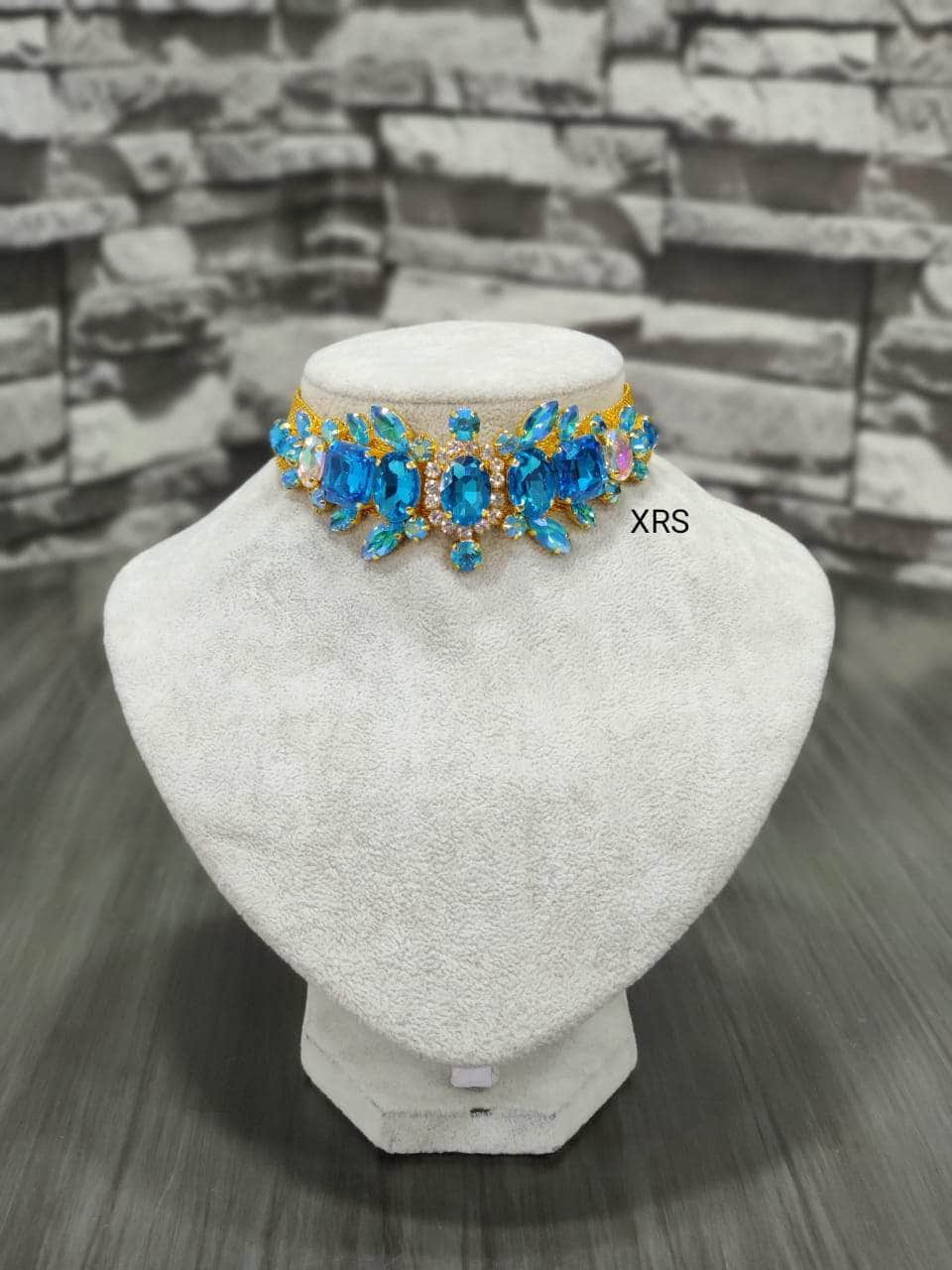 Nakhreli Necklace light-blue Beautiful Gold Plated Western Choker Necklace By Zevar