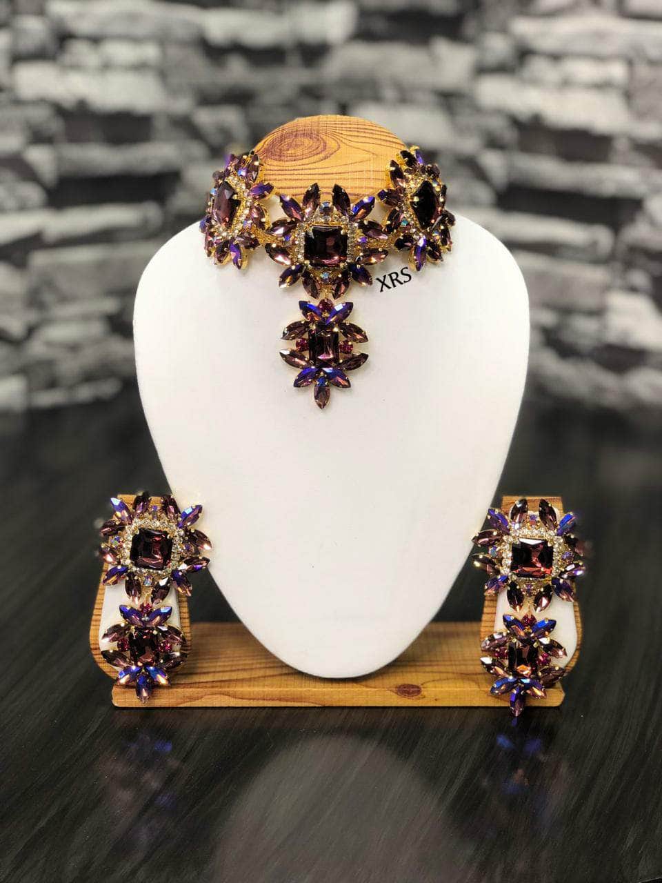 Nakhreli Necklace purple Beautiful Heavy Stone Western Choker Necklace By Zevar