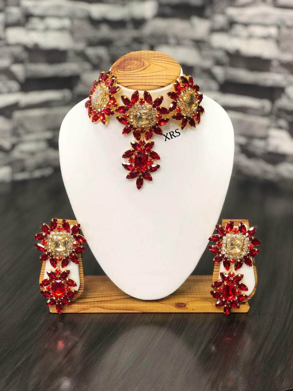 Nakhreli Necklace red Beautiful Heavy Stone Western Choker Necklace By Zevar