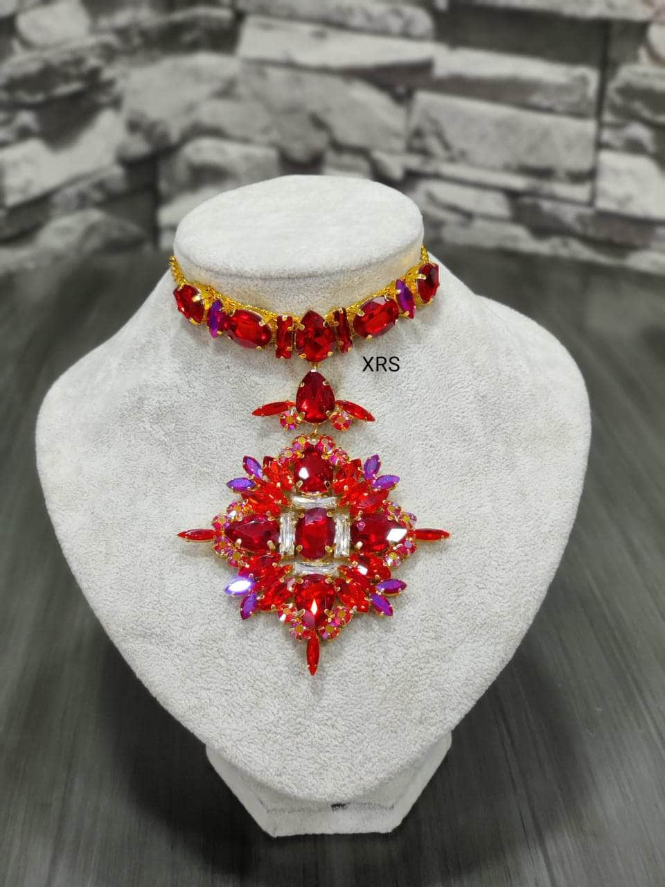 Nakhreli Necklace red Western Heavy Stone Choker Necklace By Zevar