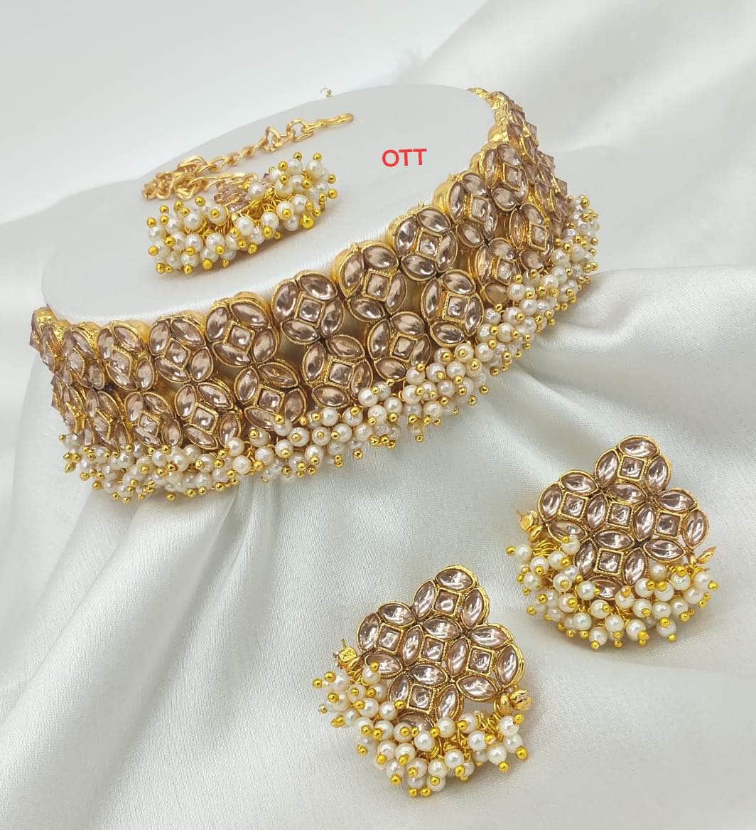 Padmavati choker necklace Gold Zaveri Pearls Gold-Toned Kundan Choker Necklace By Zevar