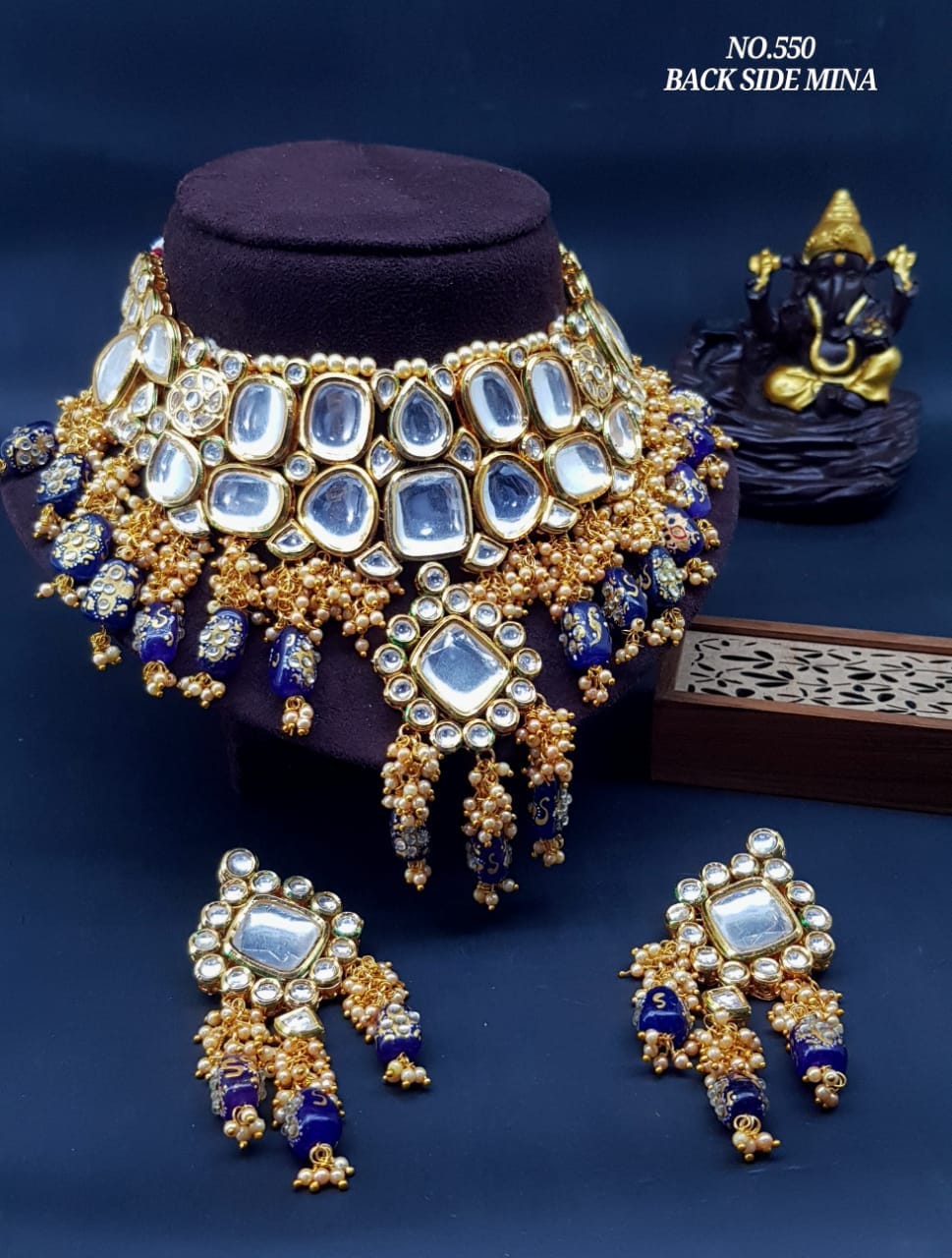 rsb choker necklace Blue Meenakari Kundan Necklace Set By Zevar