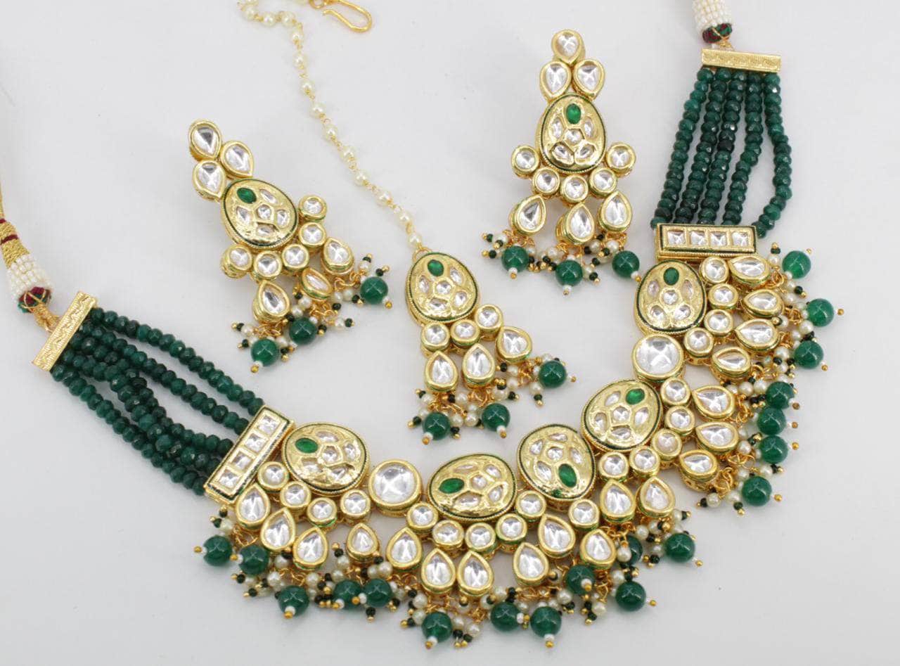 rsb choker necklace Green Zaveri Pearls Gold Toned Kundan Jewellery Set By Zevar