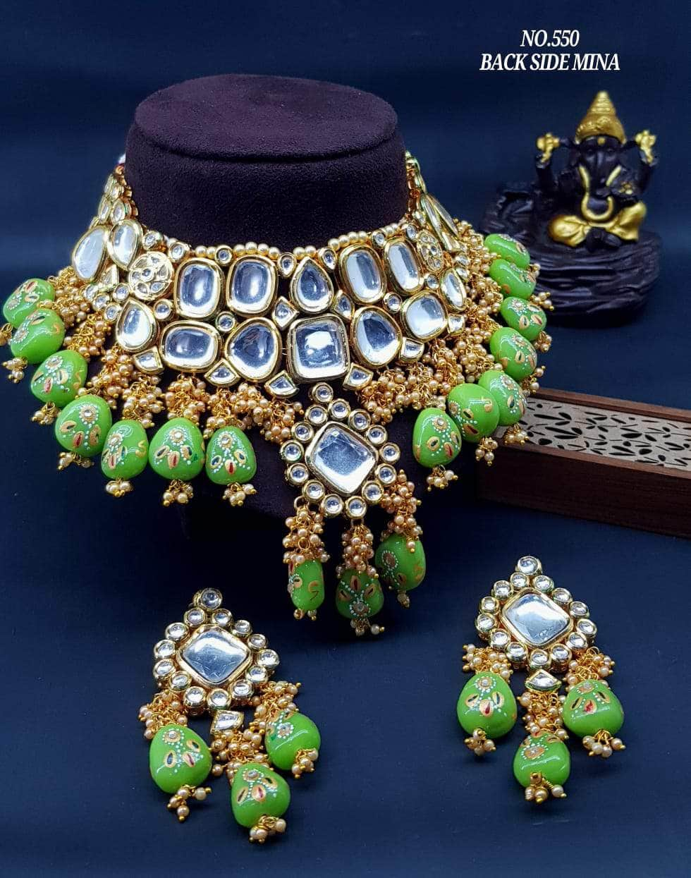 rsb choker necklace Light Green Meenakari Kundan Necklace Set By Zevar