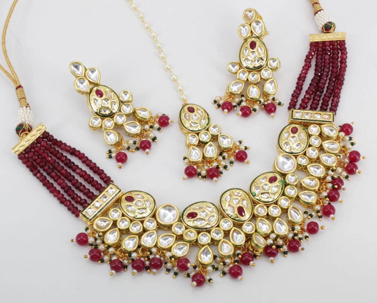rsb choker necklace Meroon Zaveri Pearls Gold Toned Kundan Jewellery Set By Zevar