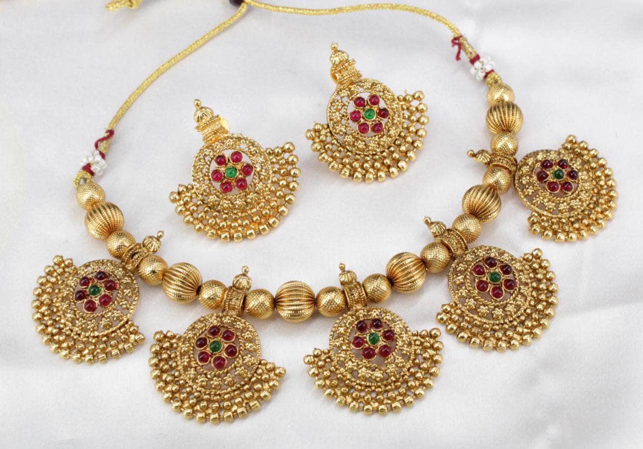 Gold-Plated Studded  Jewellery Set - Zevar