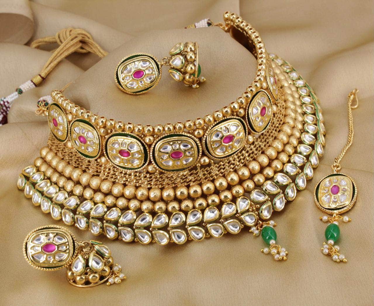 Latest Temple Gold Toned Floral Pendant Pearl Necklace Set with AD Stones  and Hanging Pearl Earrings | Sasitrends