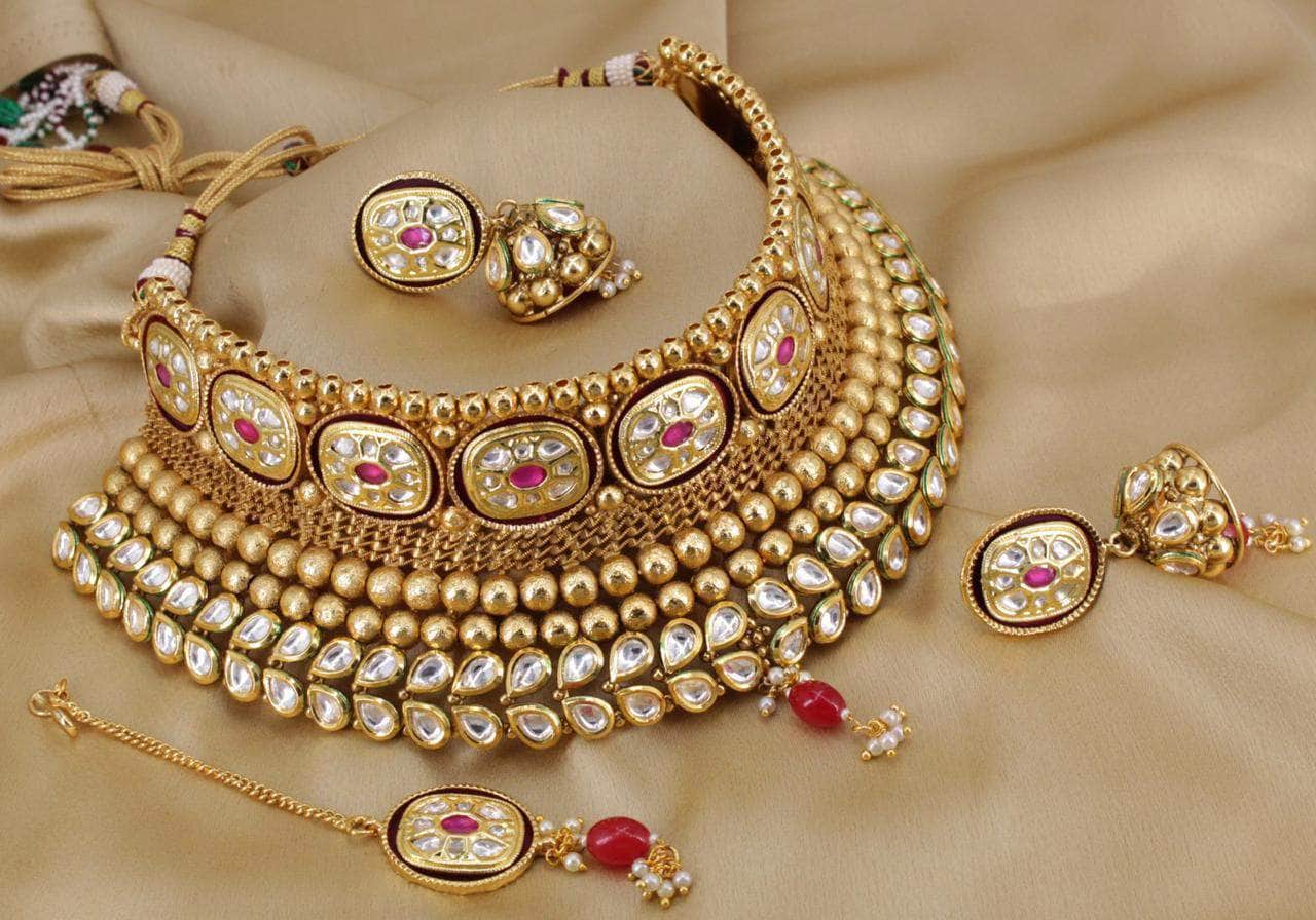 Kundan Gold Plated & Pearl Necklace Set By Zevar - Zevar