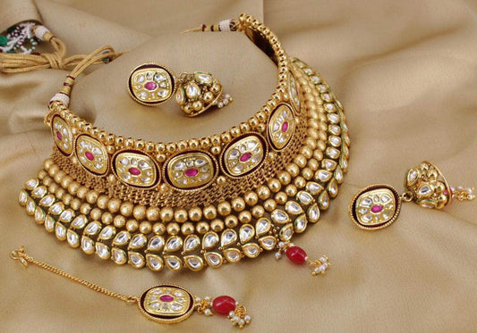 Kundan Gold Plated & Pearl Necklace Set By Zevar - Zevar