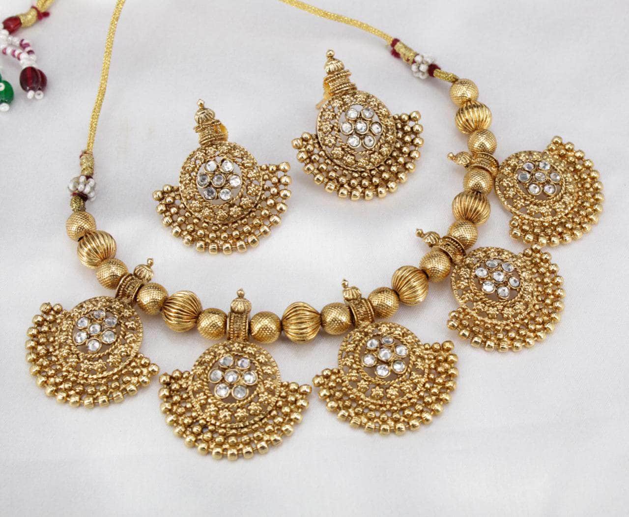 Gold-Plated Studded  Jewellery Set - Zevar