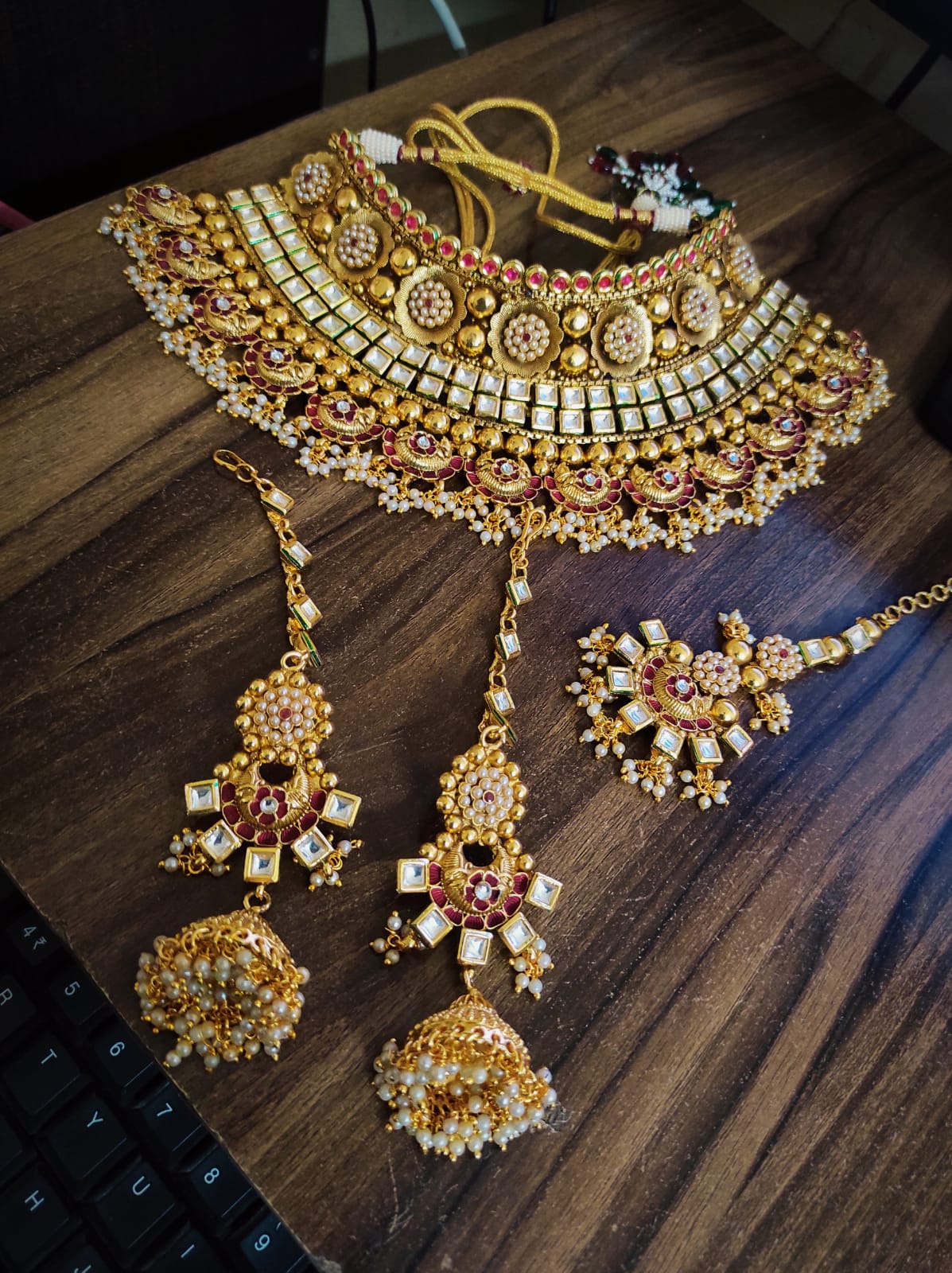 The Zevar Jewellery Bridal necklace Beautifull Pure Copper Kundan & Meenawork Semi Bridal Necklace Set By Zevar.