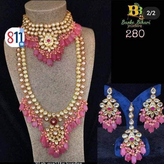 Zevar Bridal necklace Beautifull Pink Pearl Kundan Semi Bridal Choker Necklaceby ZEVAR Jewellery.