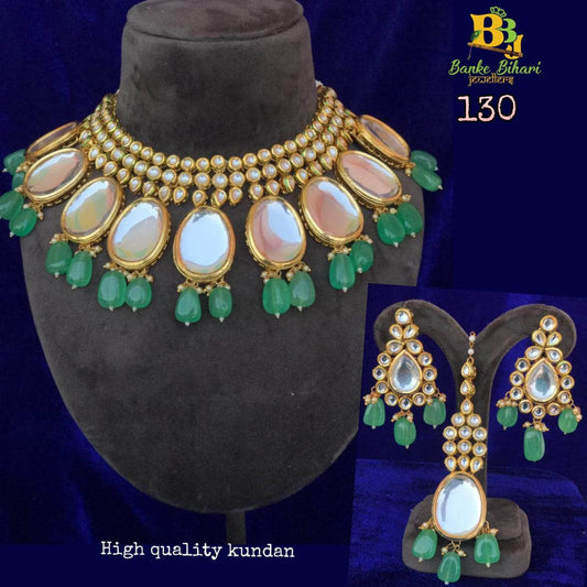 Zevar Bridal necklace Big kundan Bridal Necklace Set Earrings With Maang Tika, By Zevar.