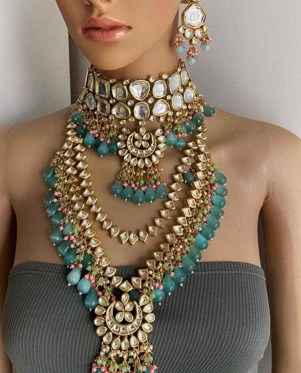Zevar Bridal necklace blue ZEVAR | Premium Quality Kundan With Onyx Bead Bridal Jewellery
