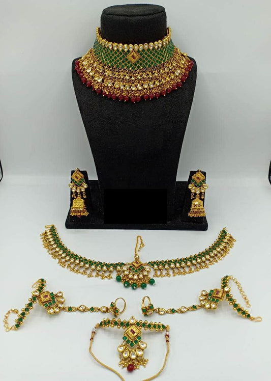 Zevar Bridal necklace Bridal jewellery set Green Colour By Zevar