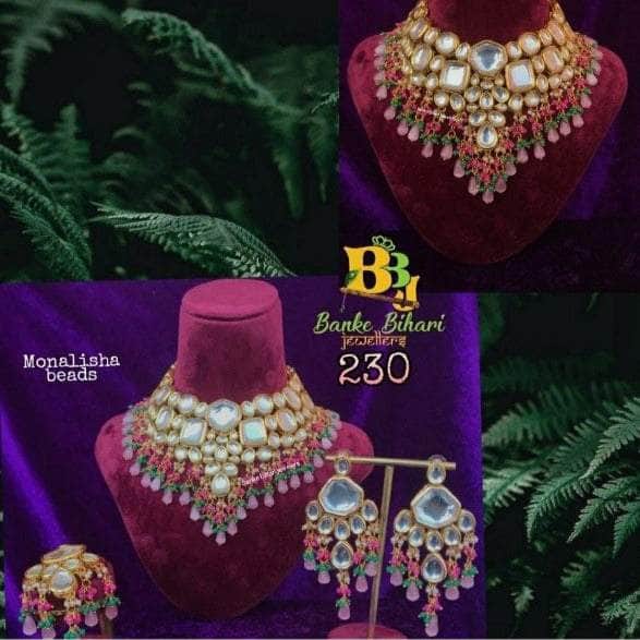 Zevar Bridal necklace Gold Finish Beaded & Kundan Choker Necklace Set by ZEVAR Jewellery.