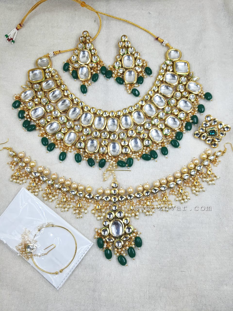Zevar Bridal necklace green ZEVAR | Kundan Choker Necklace  Earring With Maangtikka