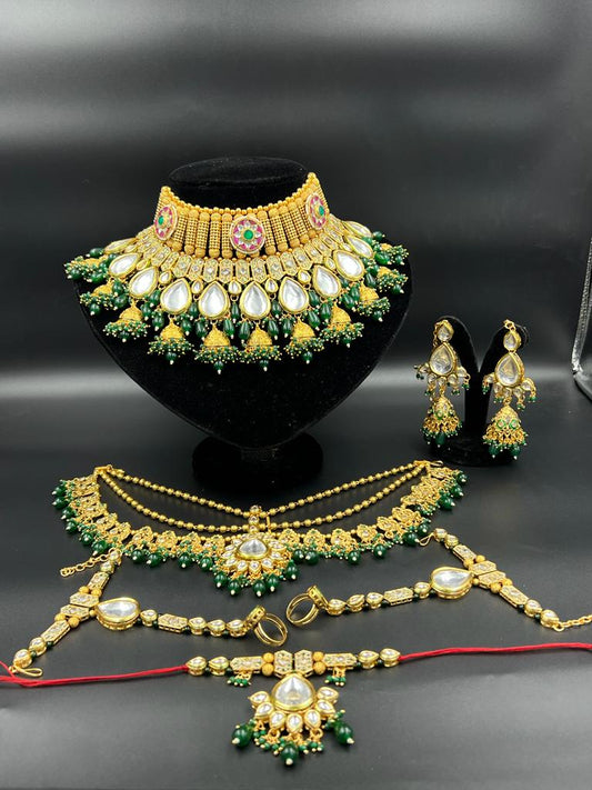 Zevar Bridal necklace green ZEVAR | Matte Finish full Bridal sets Jewellery