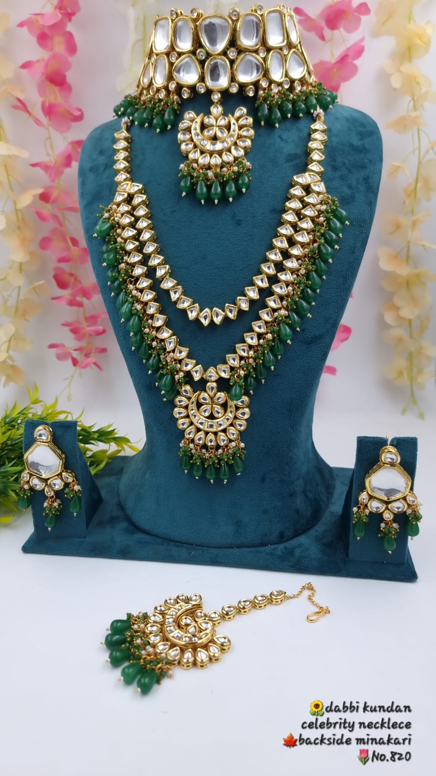 Zevar Bridal necklace green ZEVAR | Premium Quality Kundan With Onyx Bead Bridal Jewellery