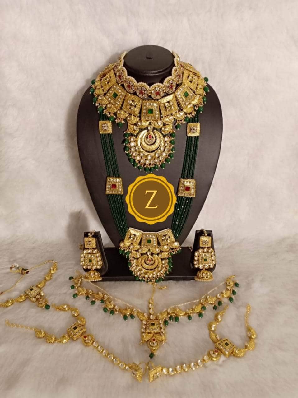 Zevar Bridal necklace Heavy Green Bridal Jewellery Set By Zevar