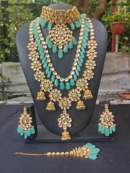 Zevar Bridal necklace Light Green Kundan Bridal Necklace Set By Zevar