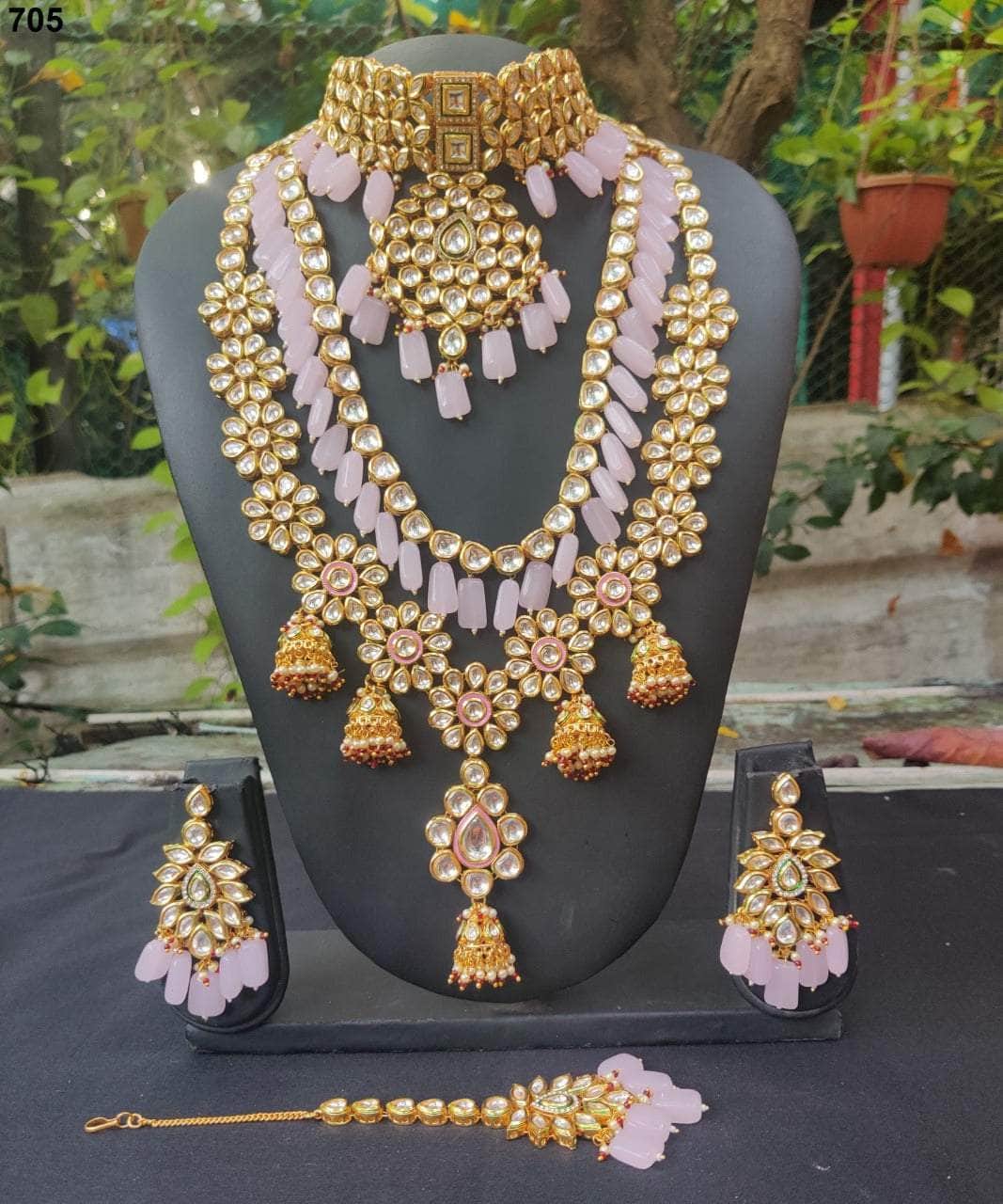Zevar Bridal necklace Light Pink Kundan Bridal Necklace Set By Zevar