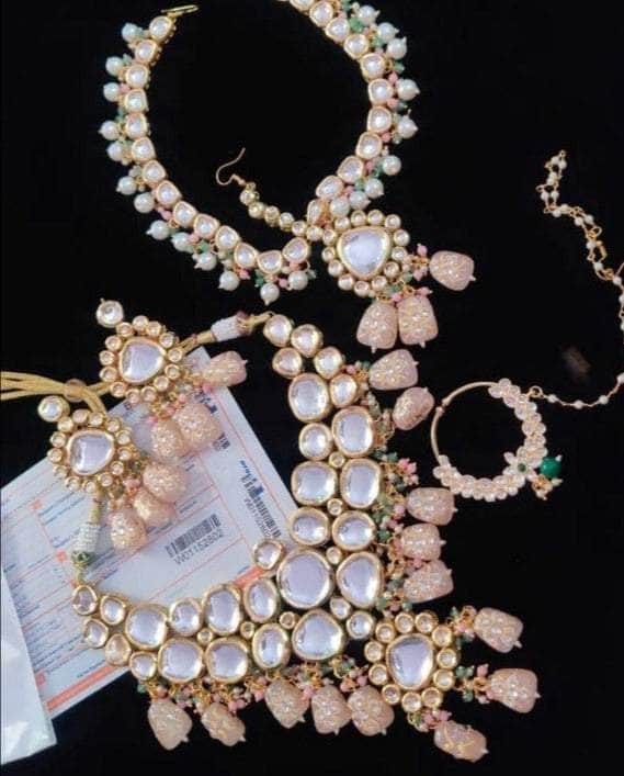 Zevar Bridal necklace Partywear Kundan Bridal Choker Necklace By Zevar.-Pink.