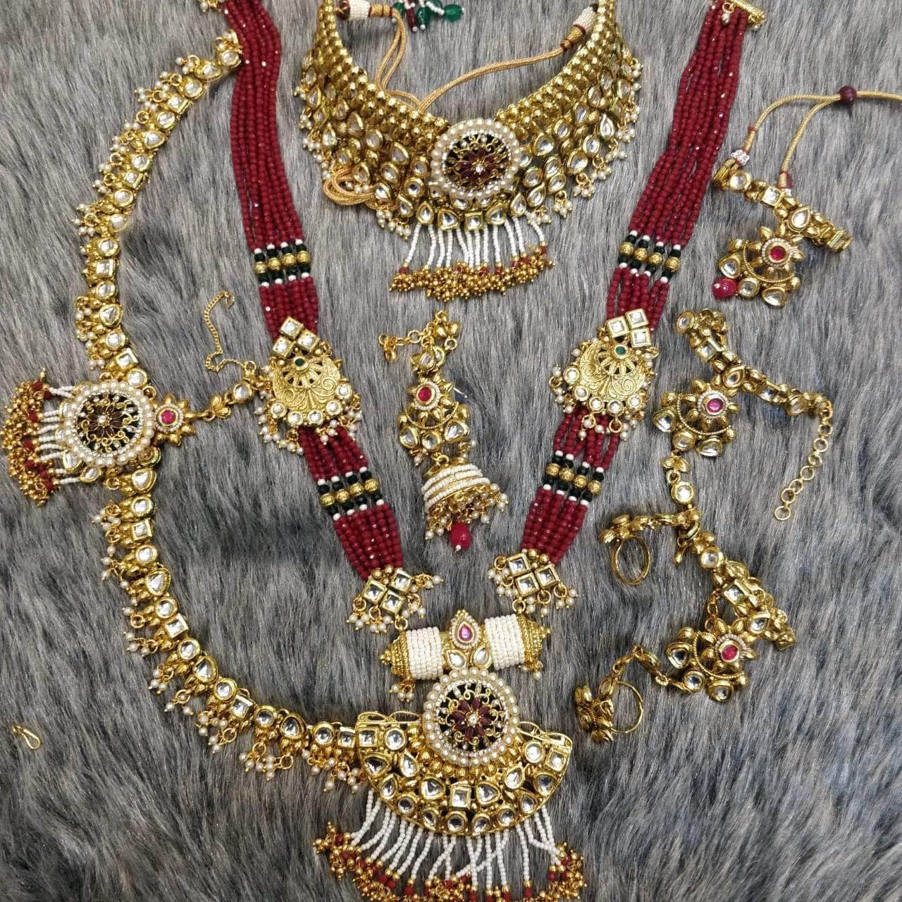 Zevar Bridal necklace RED KUNDAN PEARL BRIDAL JEWELRY SET BY ZEVAR