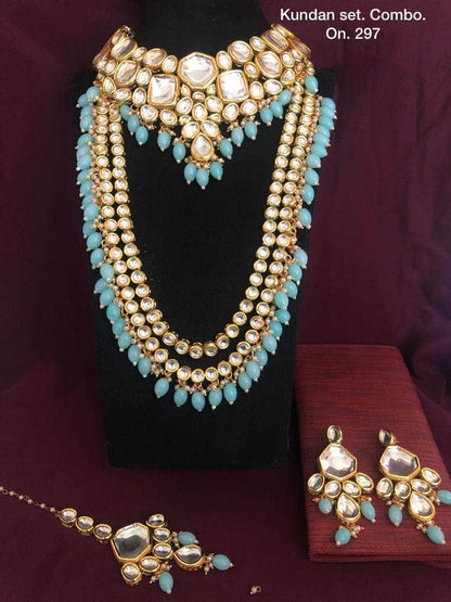 Zevar Bridal necklace Sky Blue Indian Kundan Bridal Jewellery Set By Zevar