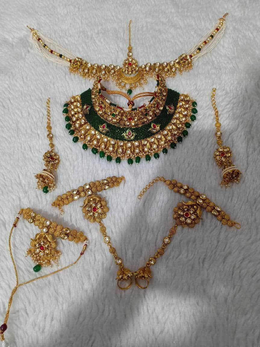 Zevar Bridal necklace Traditional Golden Green Color Bridal Set By Zevar