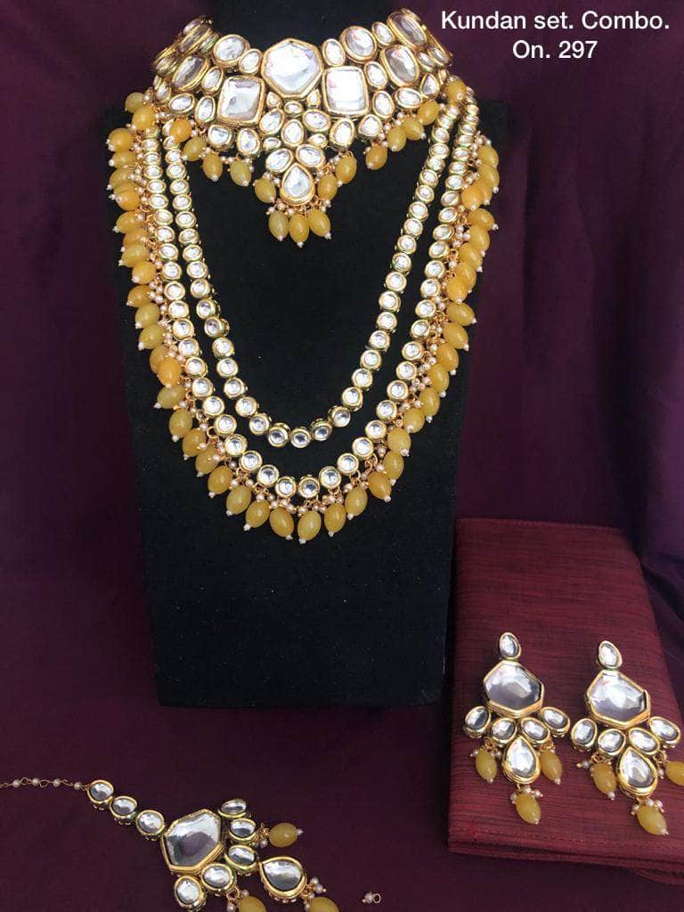 Zevar Bridal necklace Yellow Indian Kundan Bridal Jewellery Set By Zevar