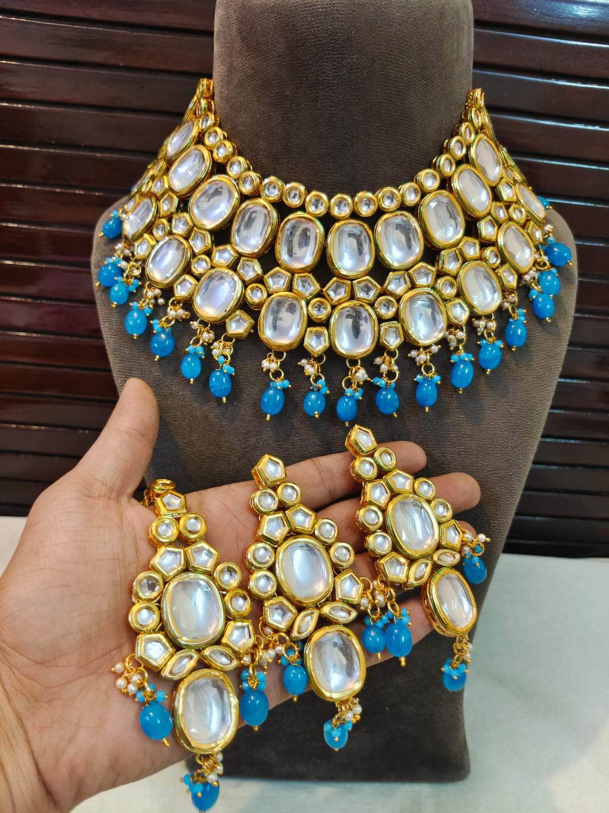 Zevar choker necklace Bule Pearl Studded Choker Necklace Set By Zevar