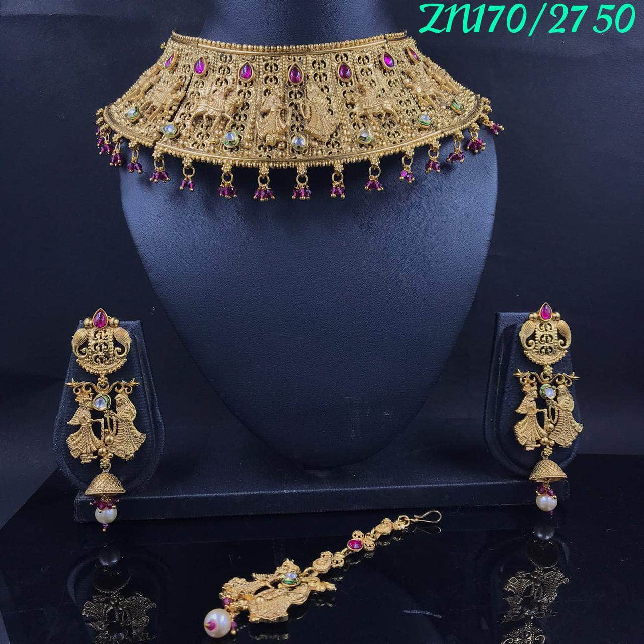 Zevar choker necklace Gold-Plated Stone-Studded Beaded Jewellery By Zevar