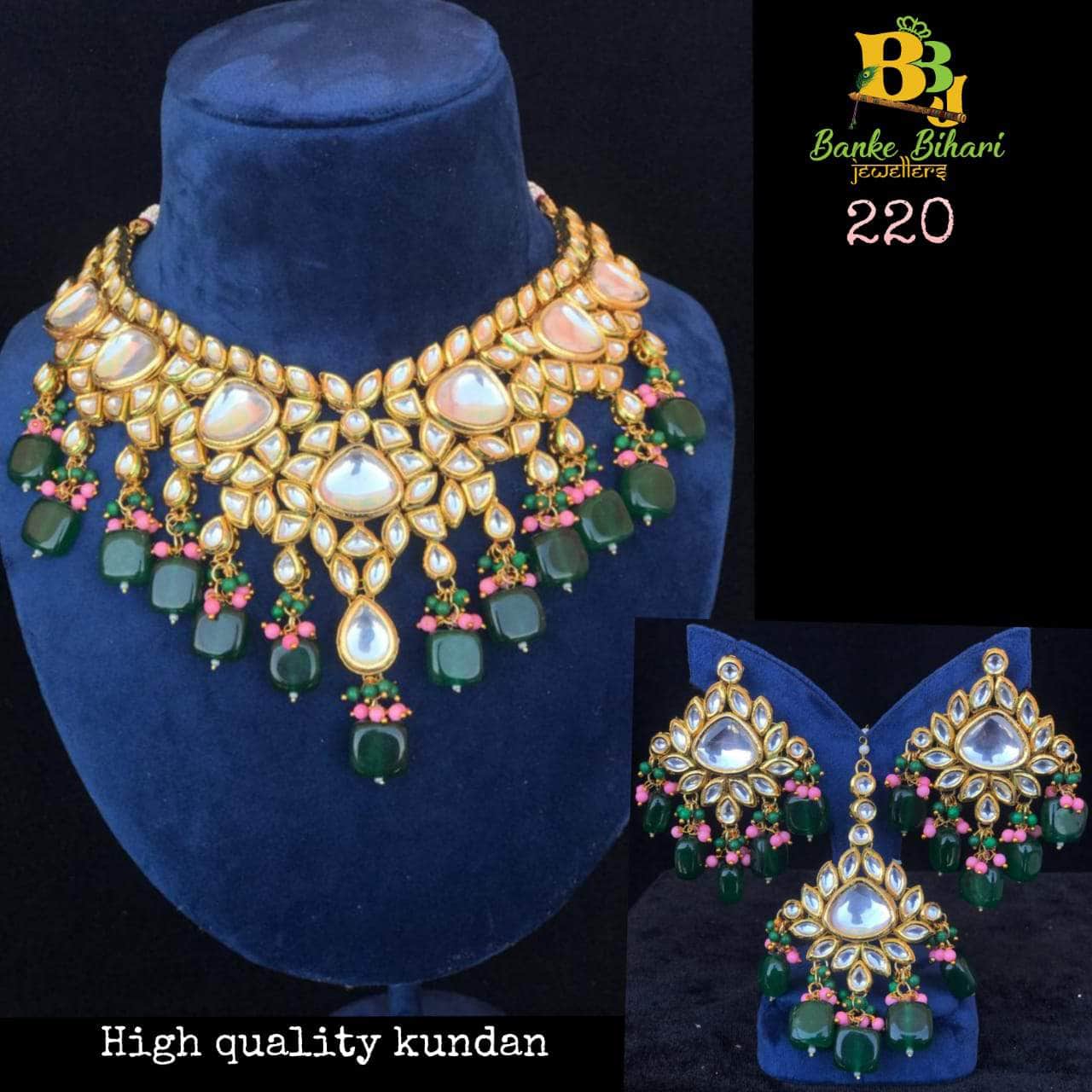 Zevar Choker Necklace Green Kundan Jewelry Set By Zevar