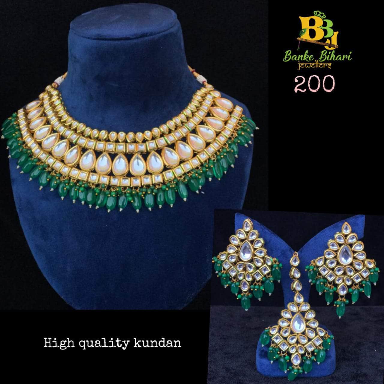 Zevar choker necklace Green Kundan Pearls Choker Necklace By Zevar