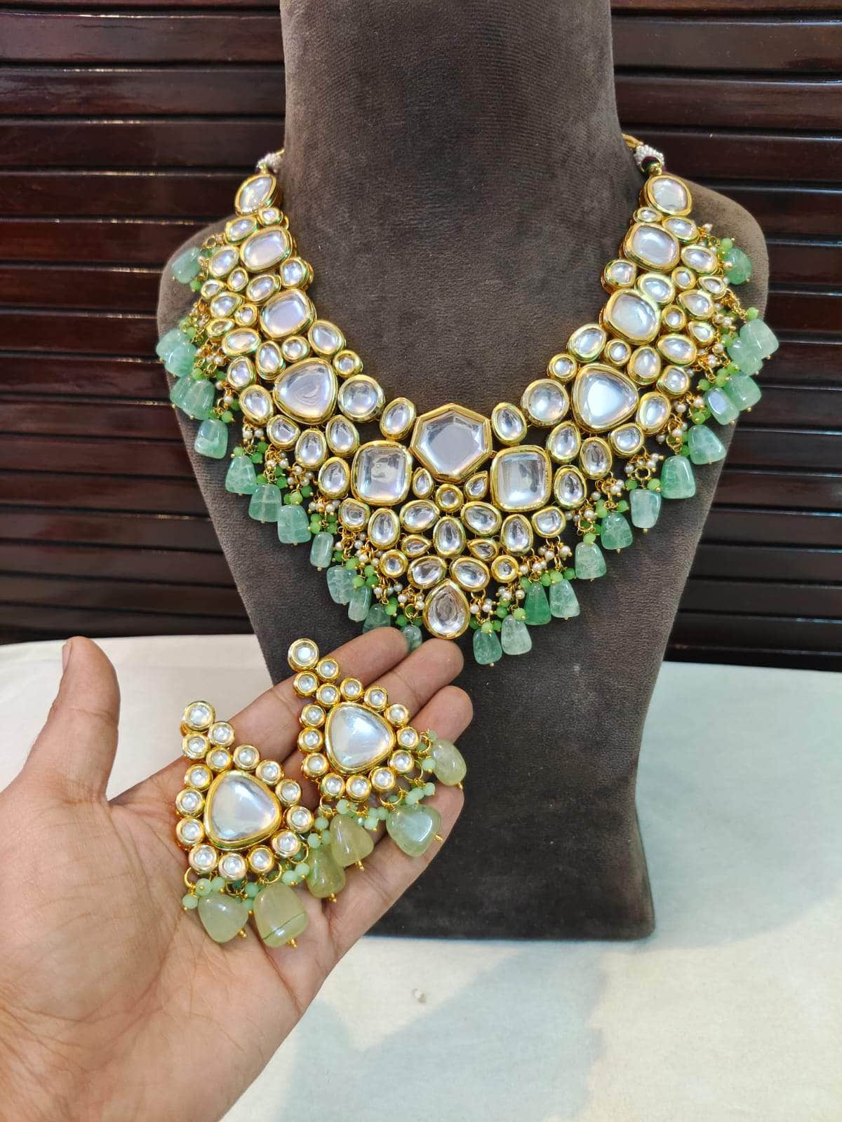 Zevar choker necklace Green Pearl Studded Choker Necklace Set By Zevar