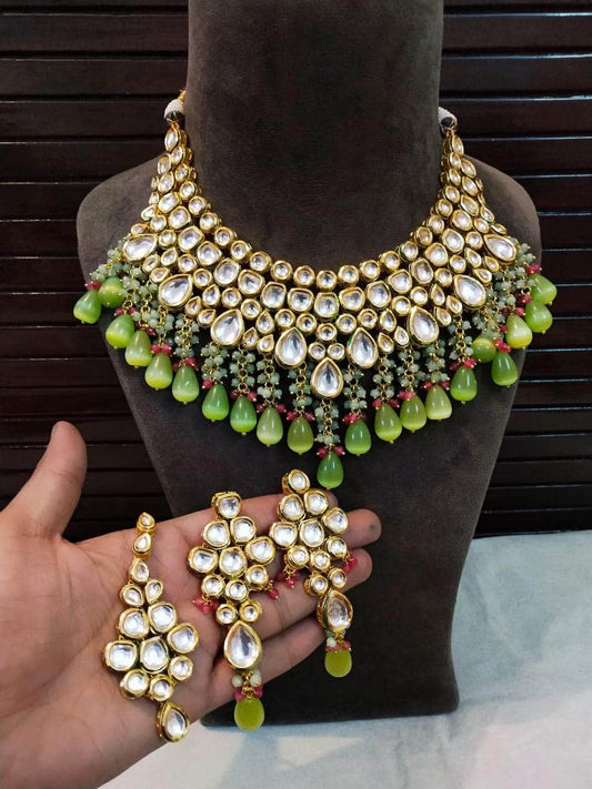 Zevar choker necklace Green Pearls Choker Necklace By Zevar