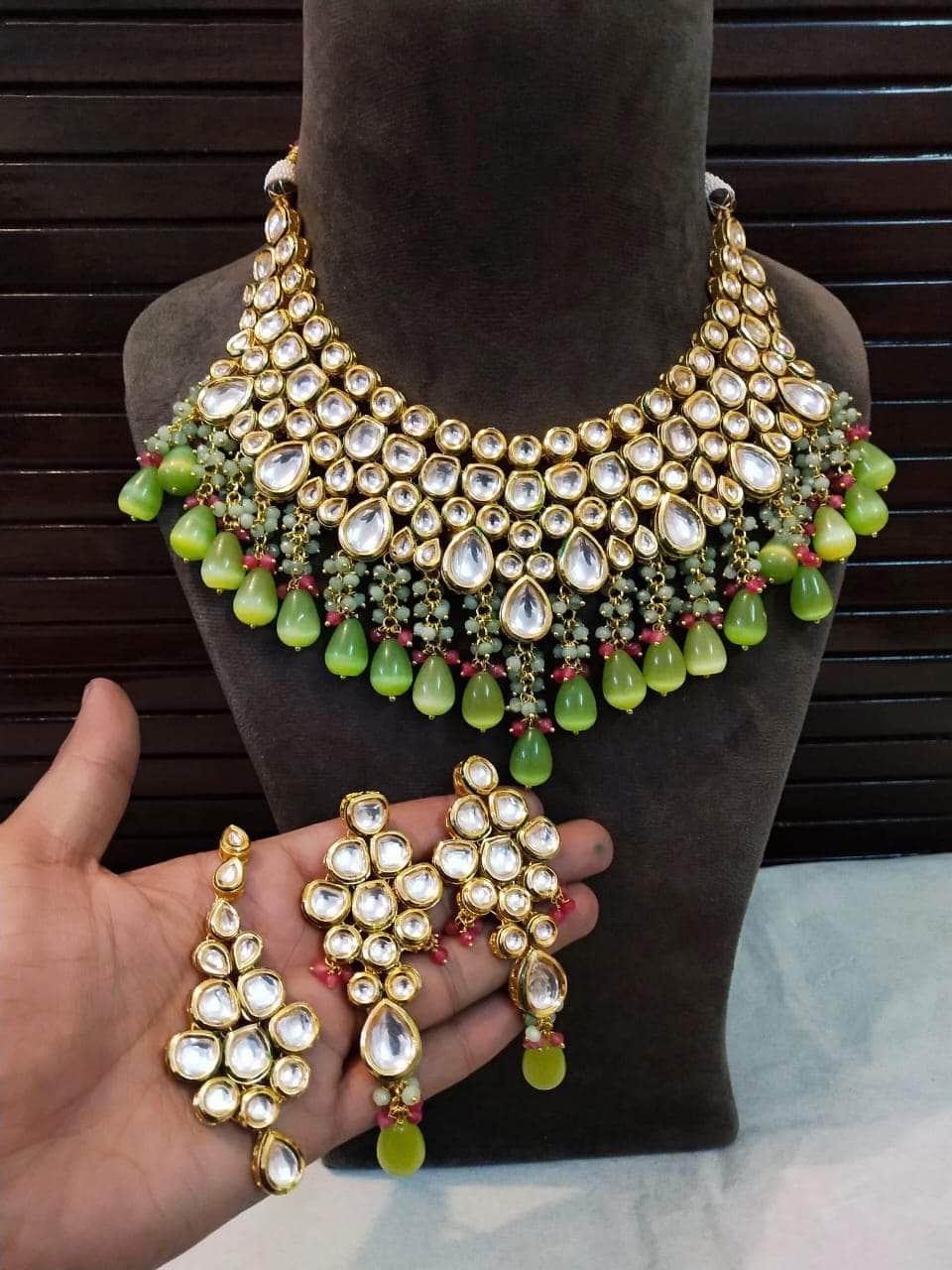 Zevar choker necklace Green Pearls Choker Necklace By Zevar